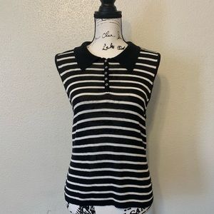 Willie Smith Stripe Sleeveless Button Sweater
